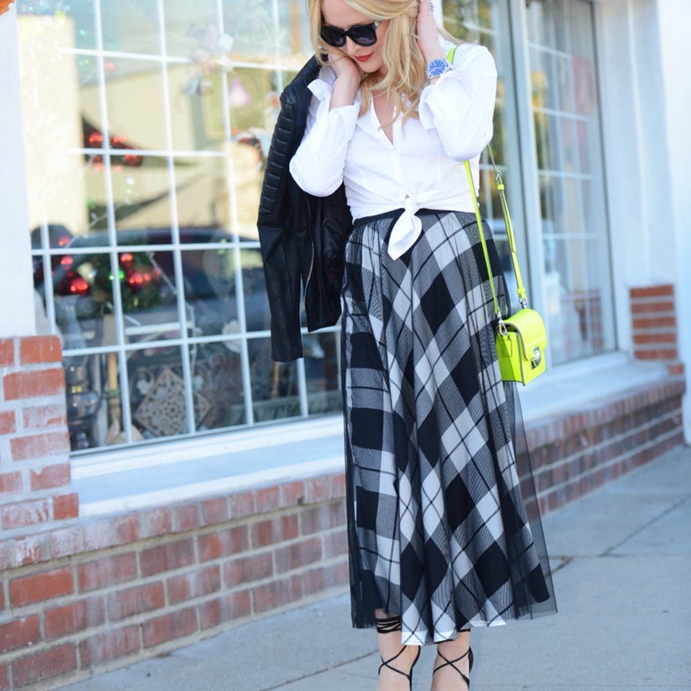 NWT Maison Jules plaid tulle long skirt